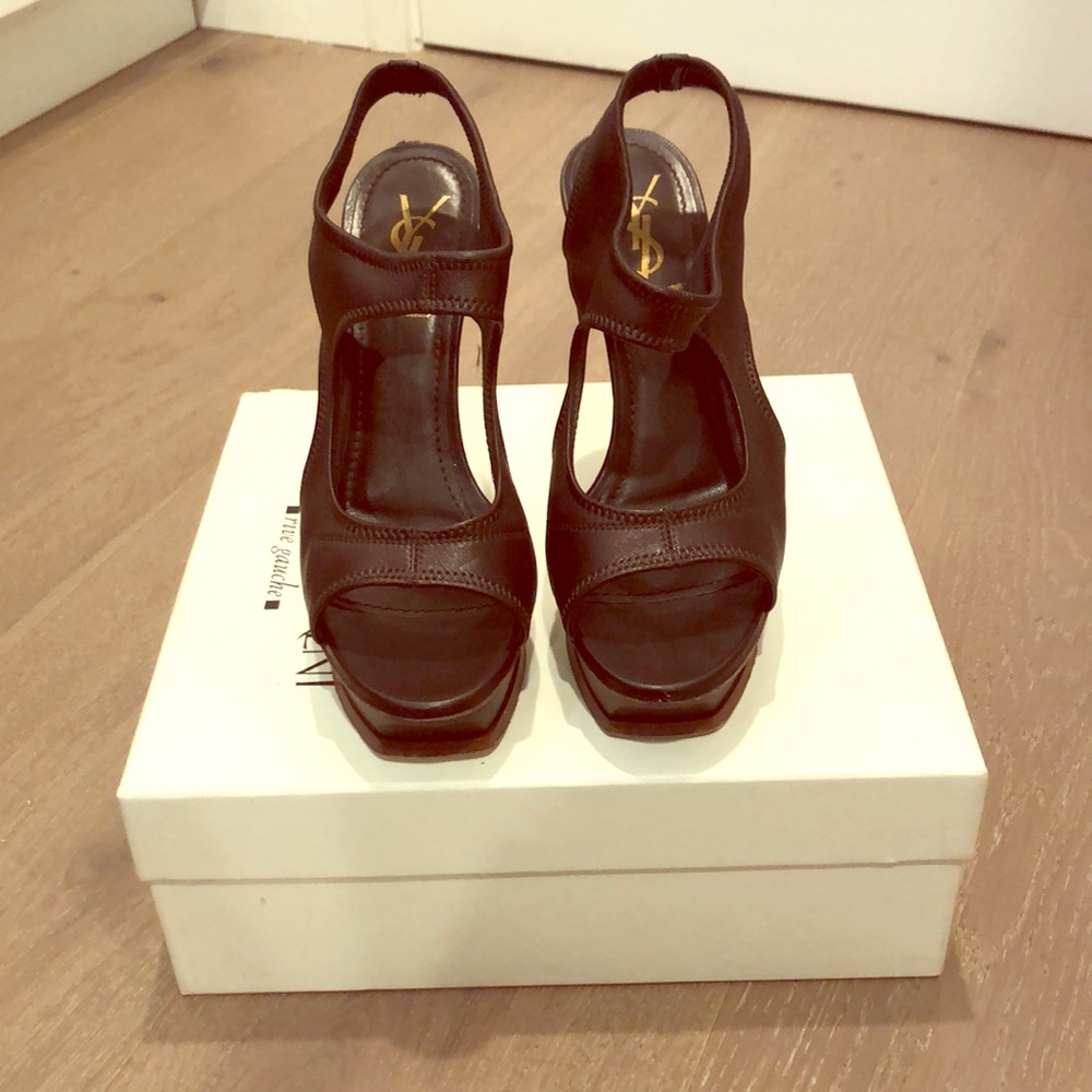 YSL Napa Stretch Sandals in Chocolate 38